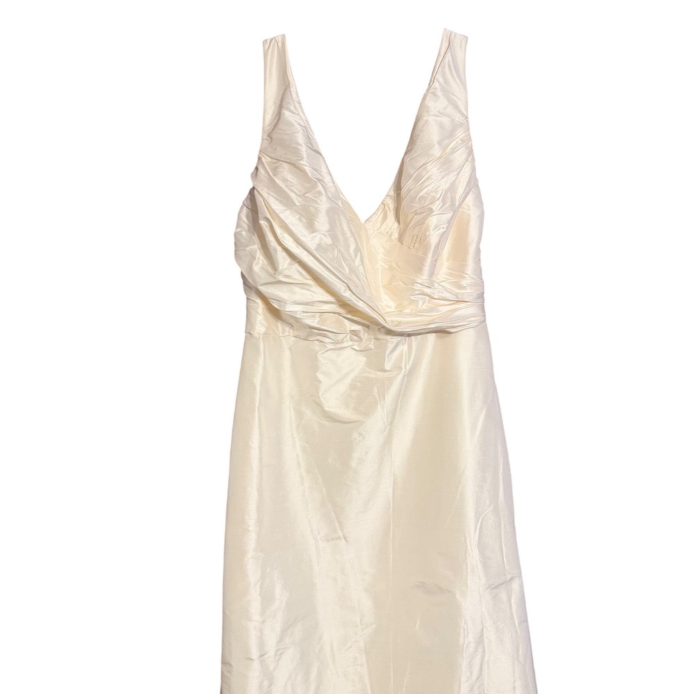 NEW Caroline DeVillo Wedding Dress 18 Ivory Silk Taffeta Ruched V-Neck Gown